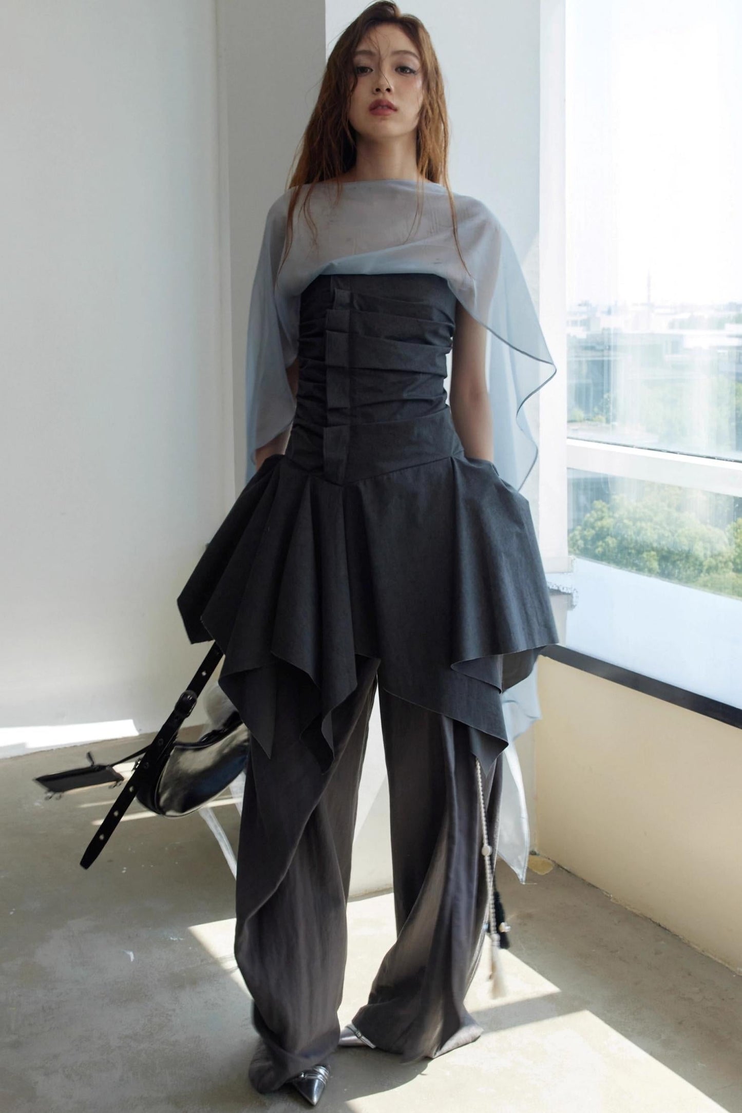 Wax-Dyed Asymmetric Hem Vintage Vest