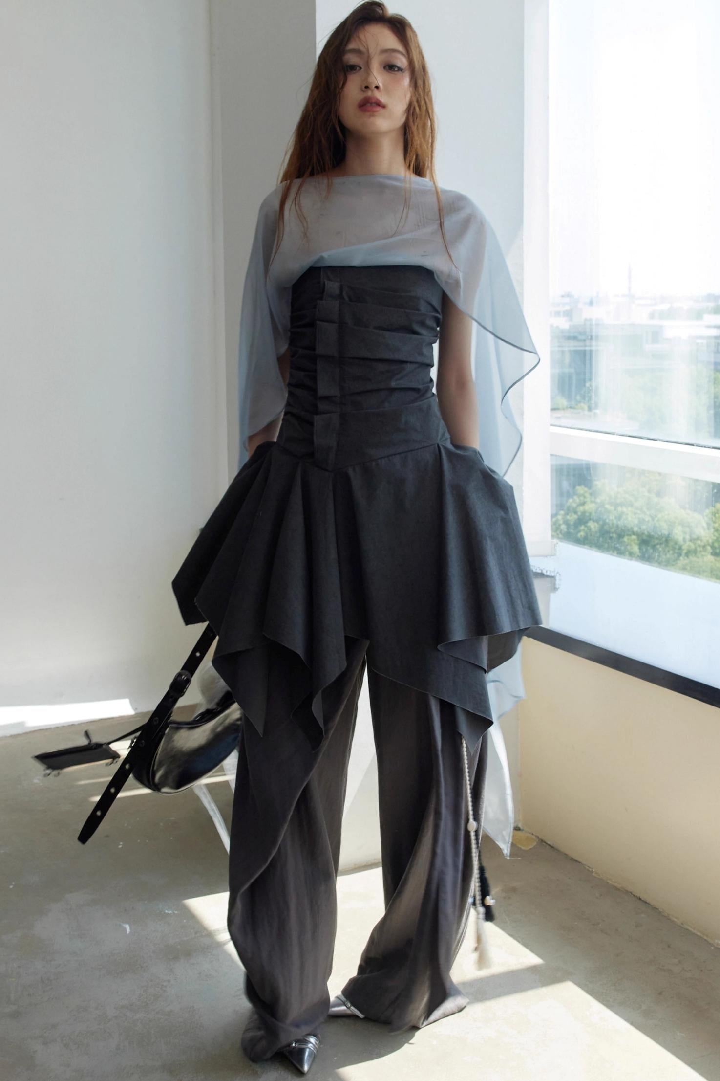 Wax-Dyed Asymmetric Hem Vintage Vest