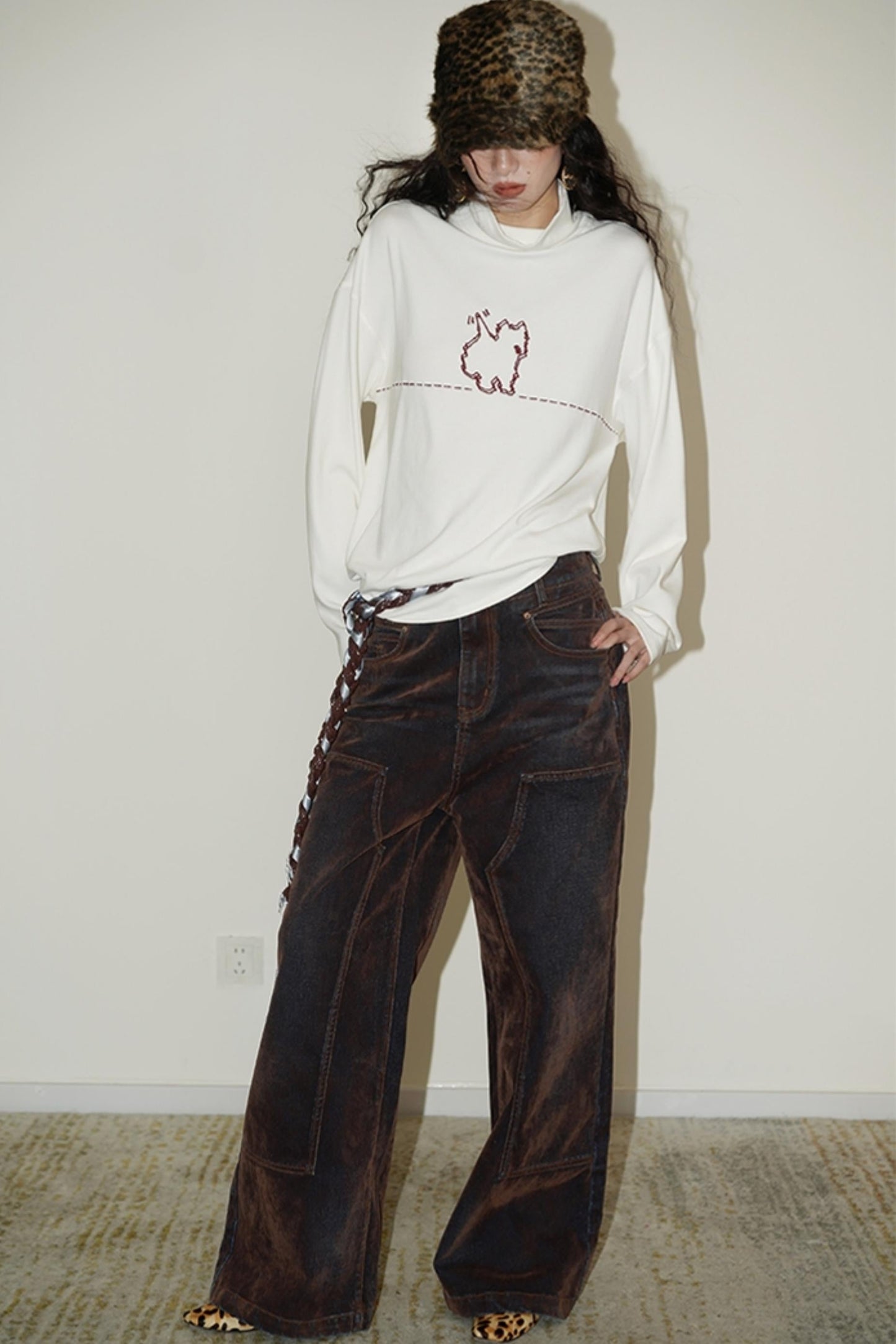 Casual Puppy Design Crewneck Top