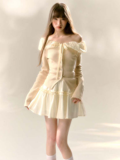 Lace Off Shoulder Knit Tops & Tutu Mini Skirts【s0000007365】