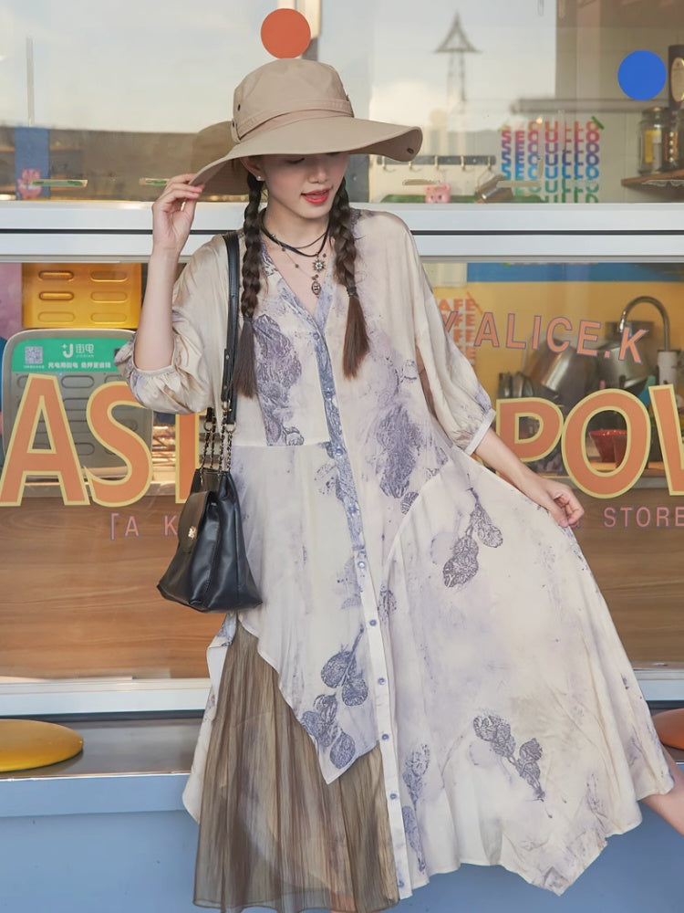 Chinese Style Art Printed Fishtail Swing Long Dress【s0000002981】