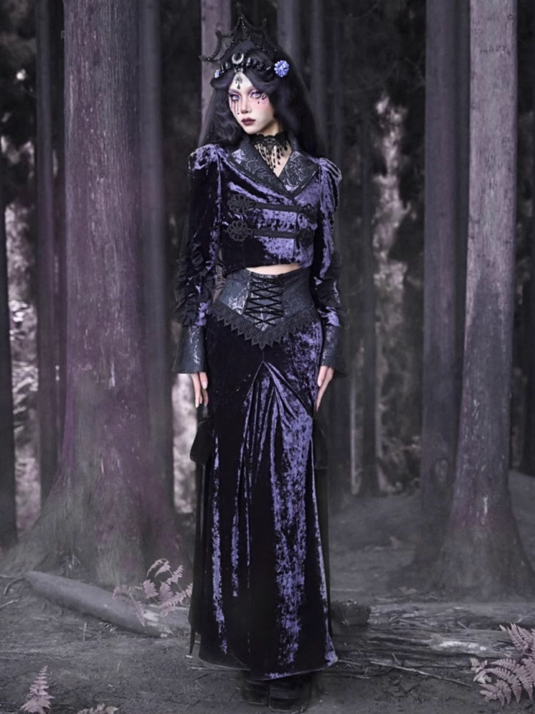 Gothic Velvet Lace Up Lace Mermaid Long Skirt【s0000003869】