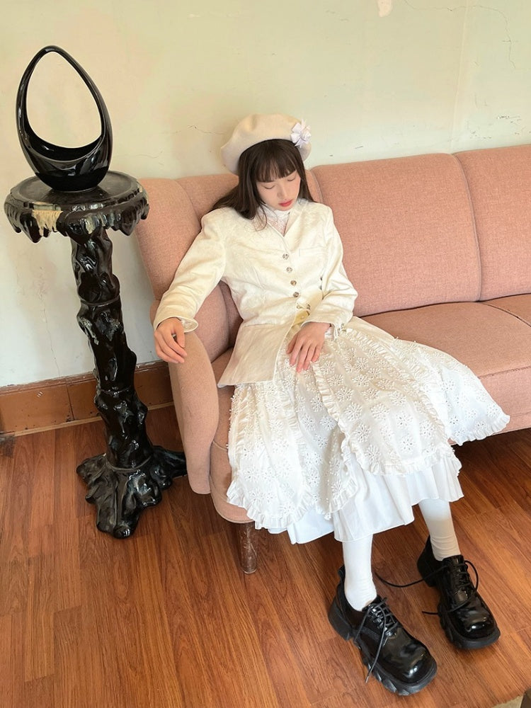 Sailor Collar Rose Button Jacquard Jacket【s0000003813】