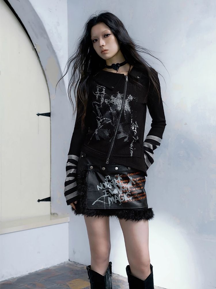 Black leather spelling wool package hip dress pants【s0000004515】