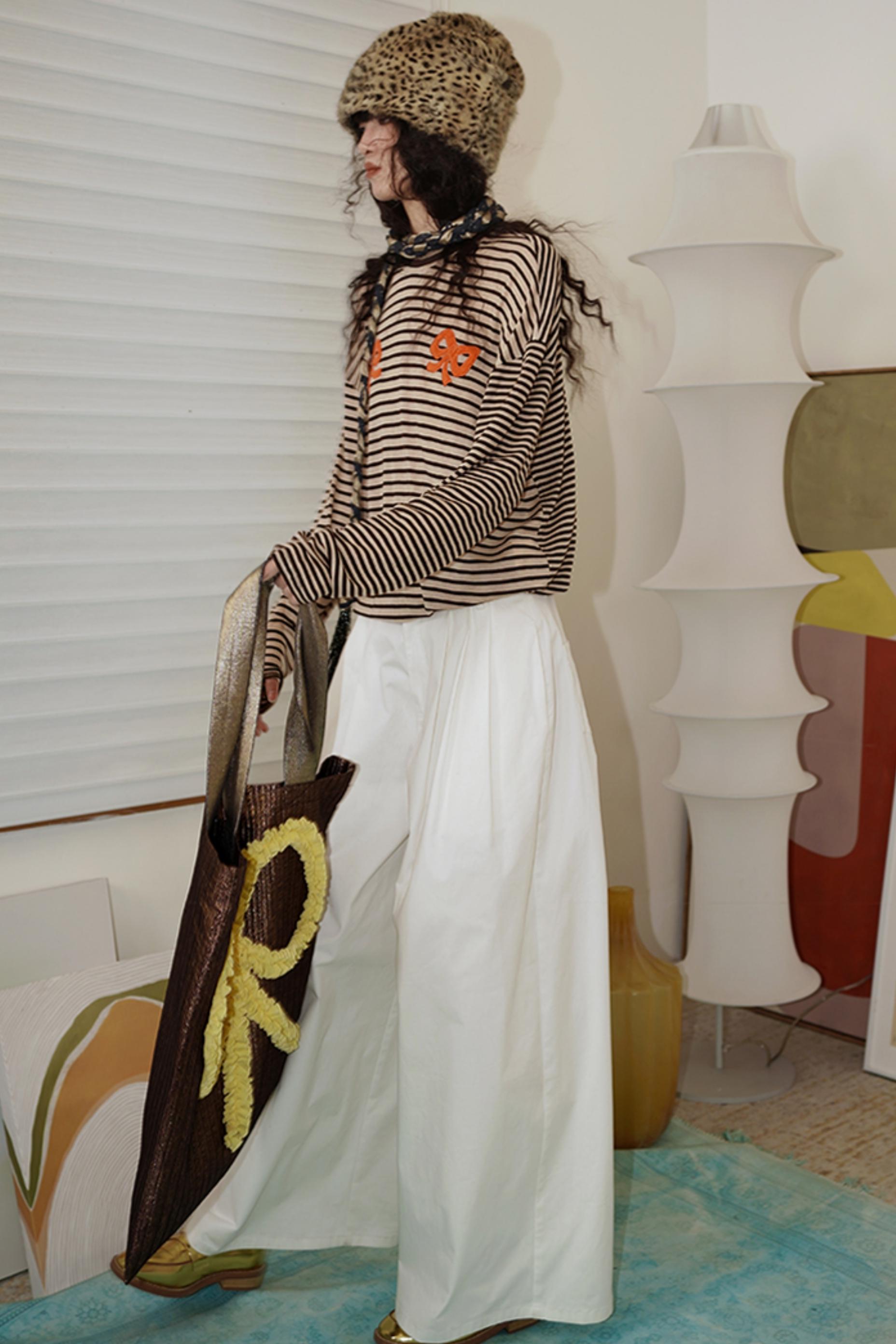 Loose Fit Wool Knit Striped T-Shirt