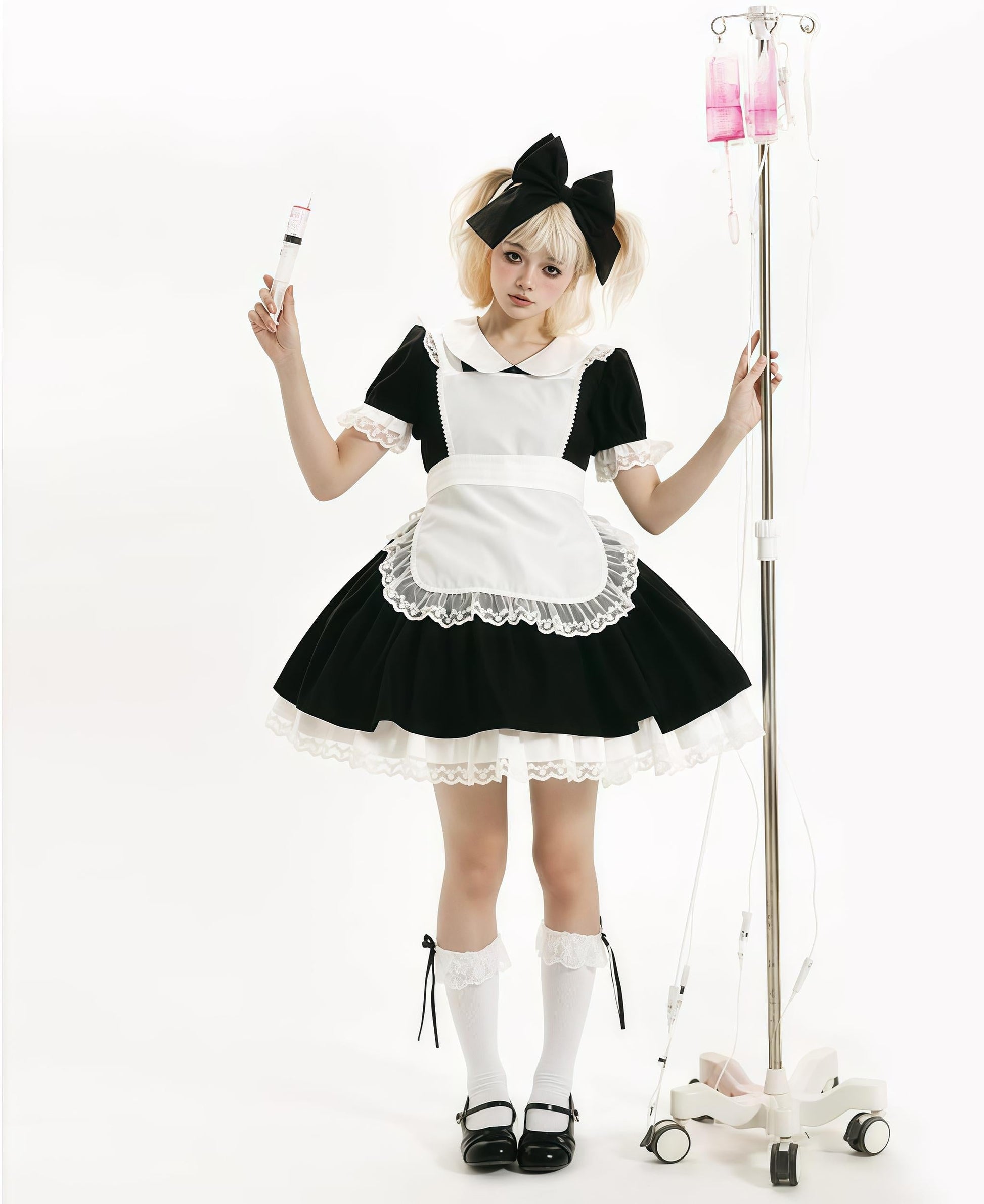 Daydream Whisper - Dream Doll - Plus Size Maid Lolita OP Suit Black and Blue Dress