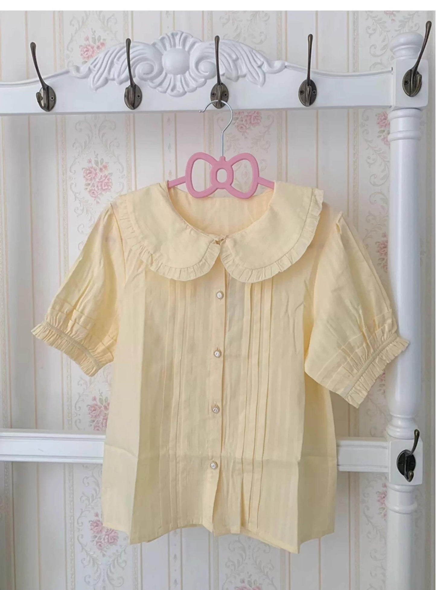 Chubby Cat Diary - Plus Size Cotton Lolita White Blouse, Short Sleeve