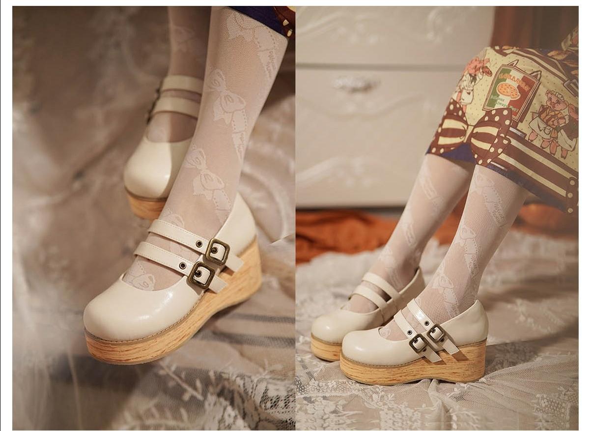 MODO - Retro Lolita Round Toe Wood Bottom Shoes