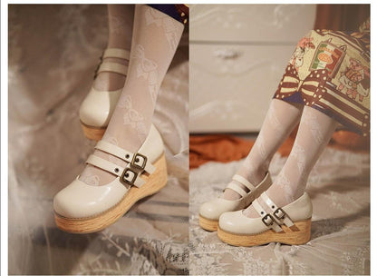 MODO - Retro Lolita Round Toe Wood Bottom Shoes