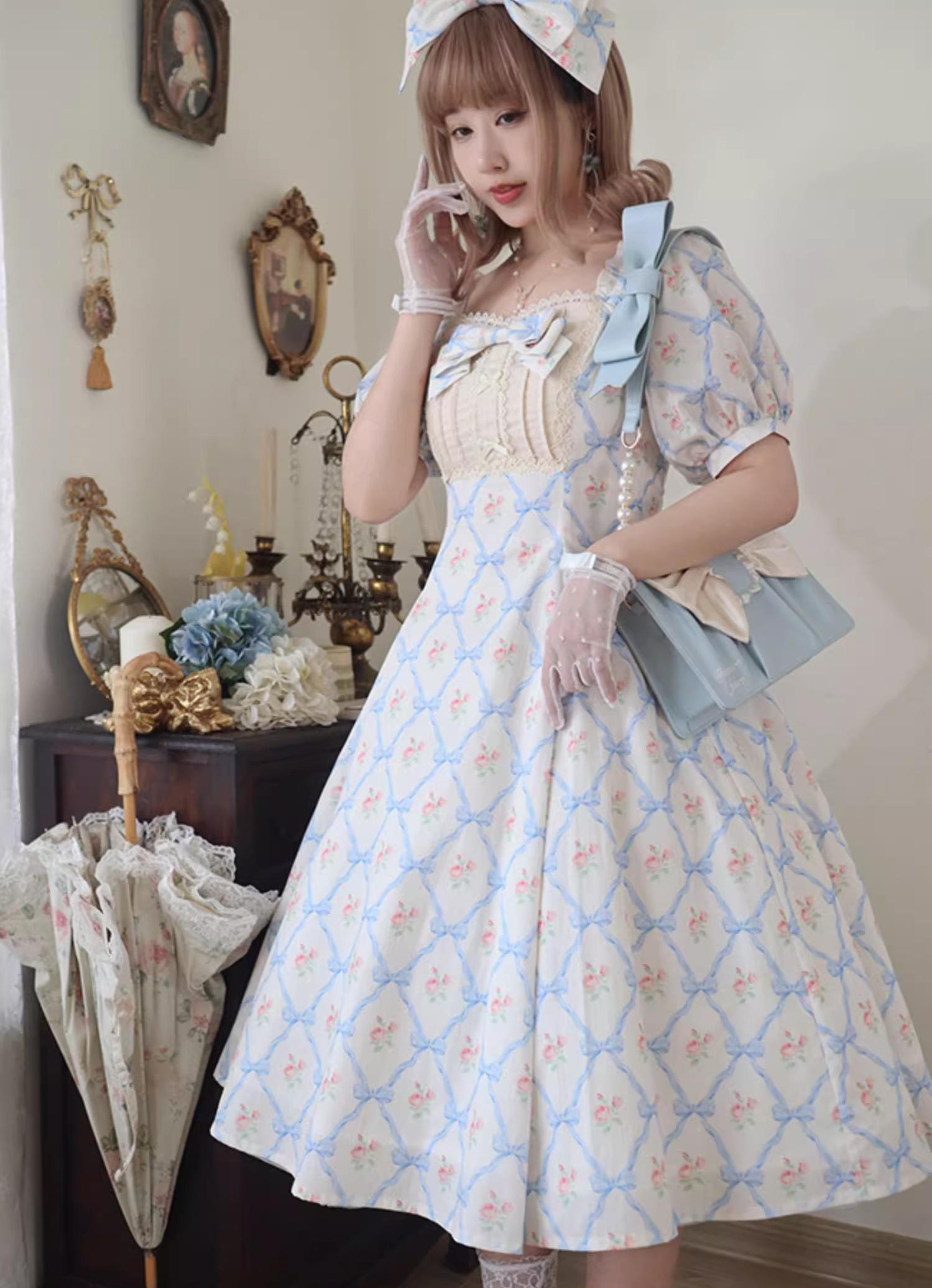 Forest Song - Pastoral Poem - Elegant Lolita OP Dress Floral Print 6-Piece Cut Lolita Dress