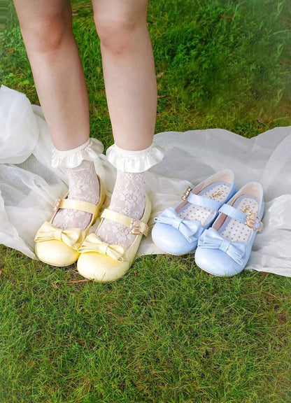 Sheep Puff - Hug Bear - Sweet Lolita Heel Shoes Bear Metal Buckle Bow Shoes