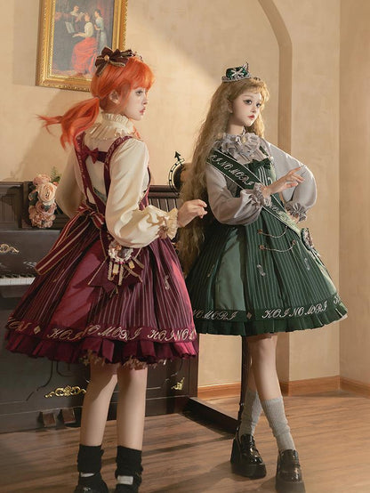Forest Fluorescent Carps - Classic Lolita Salopette Set Violin Preppy Style Dress
