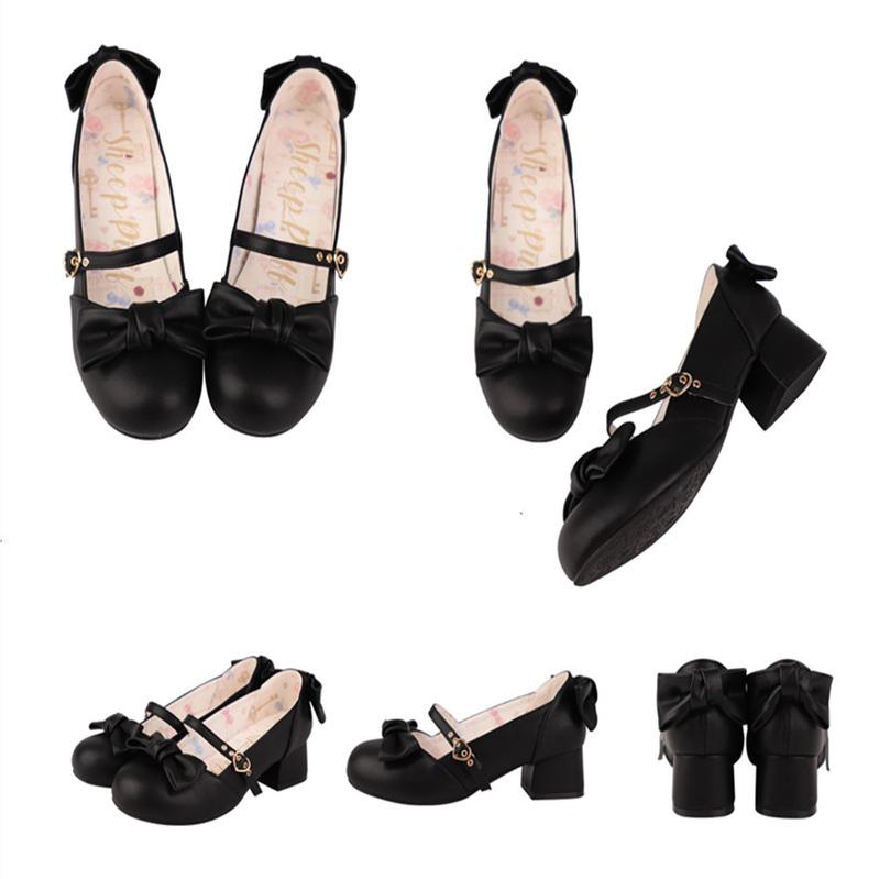 Sheep Puff - Elegant Lolita Bownot Retro High Heel Shoes