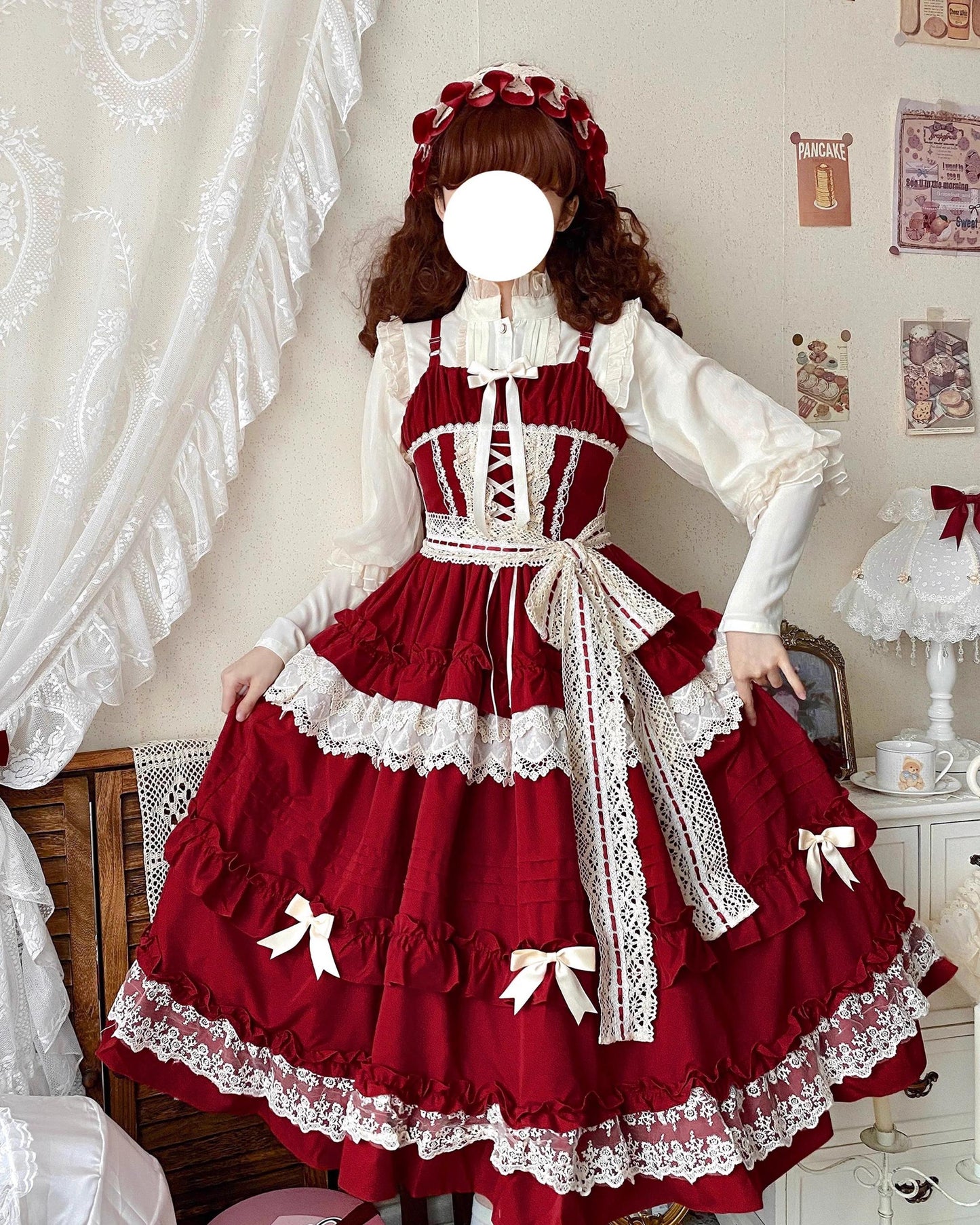 Qianmu - Lilianne - Elegant Lolita Ruffled Hem JSK Dress Multicolors