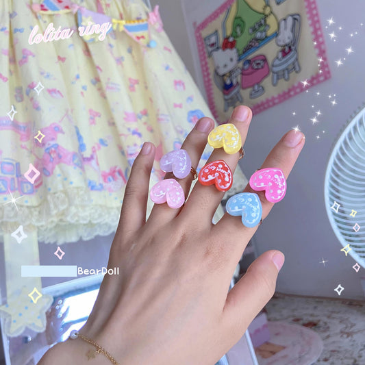Bear Doll - Kawaii Lolita Ring Adjustable Shell Heart Shape Accessories