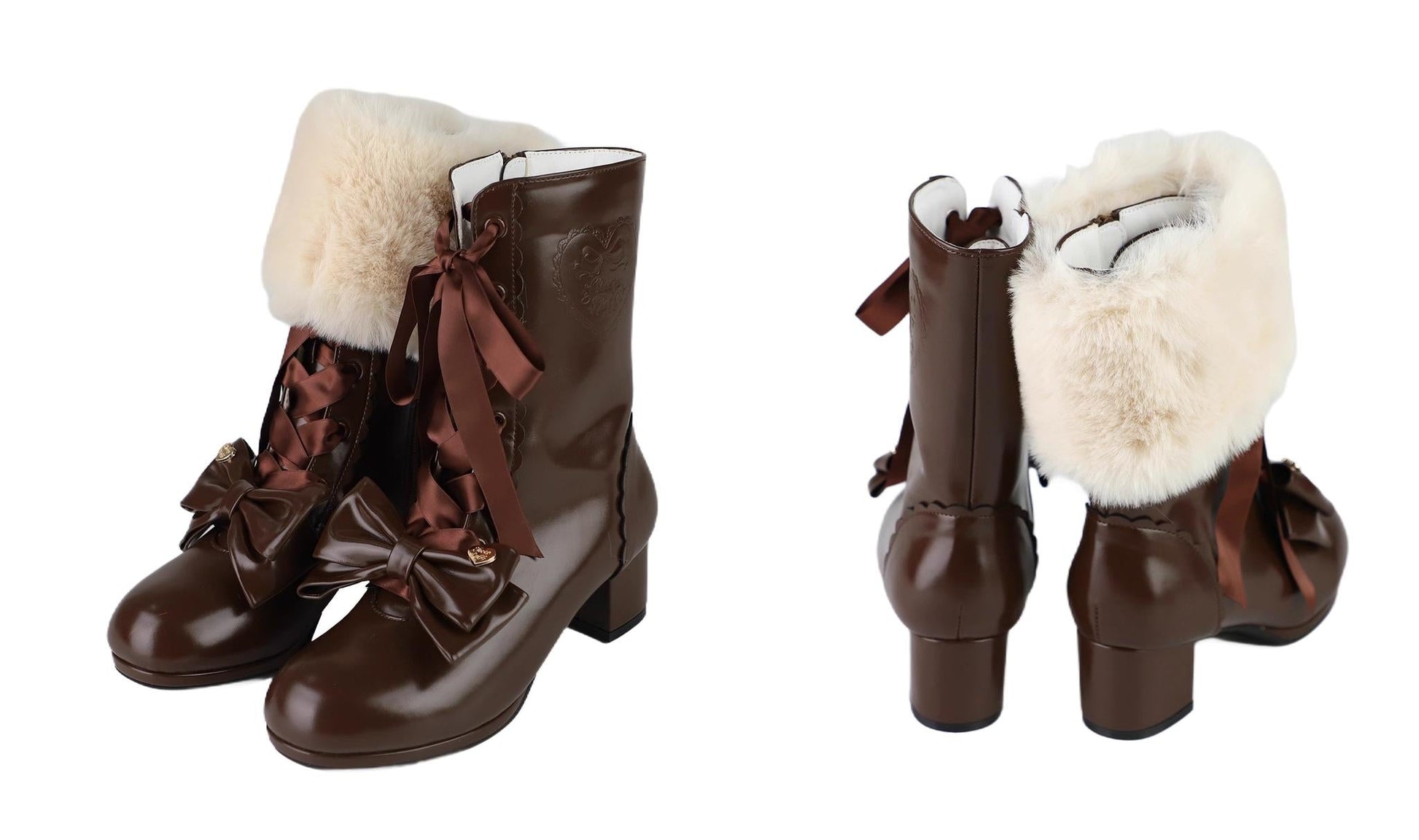 Sheep Puff - Snowy Mochi - Kawaii Lolita Winter Boots, Detachable Fur Trim