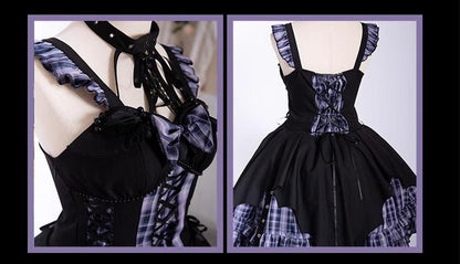 OCELOT - Rock 'N' Row Radio Wave - Punk Lolita JSK Dress Plaid Irregular Hemline Dress