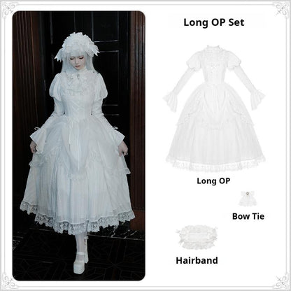 With PUJI - Fallen Heaven - White Gothic Lolita OP Set, Double Layered Skirt