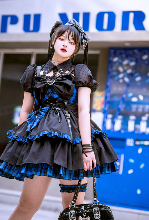 Alice Girl - Gothic Lolita Dress Blue Plaid Jumper Dress