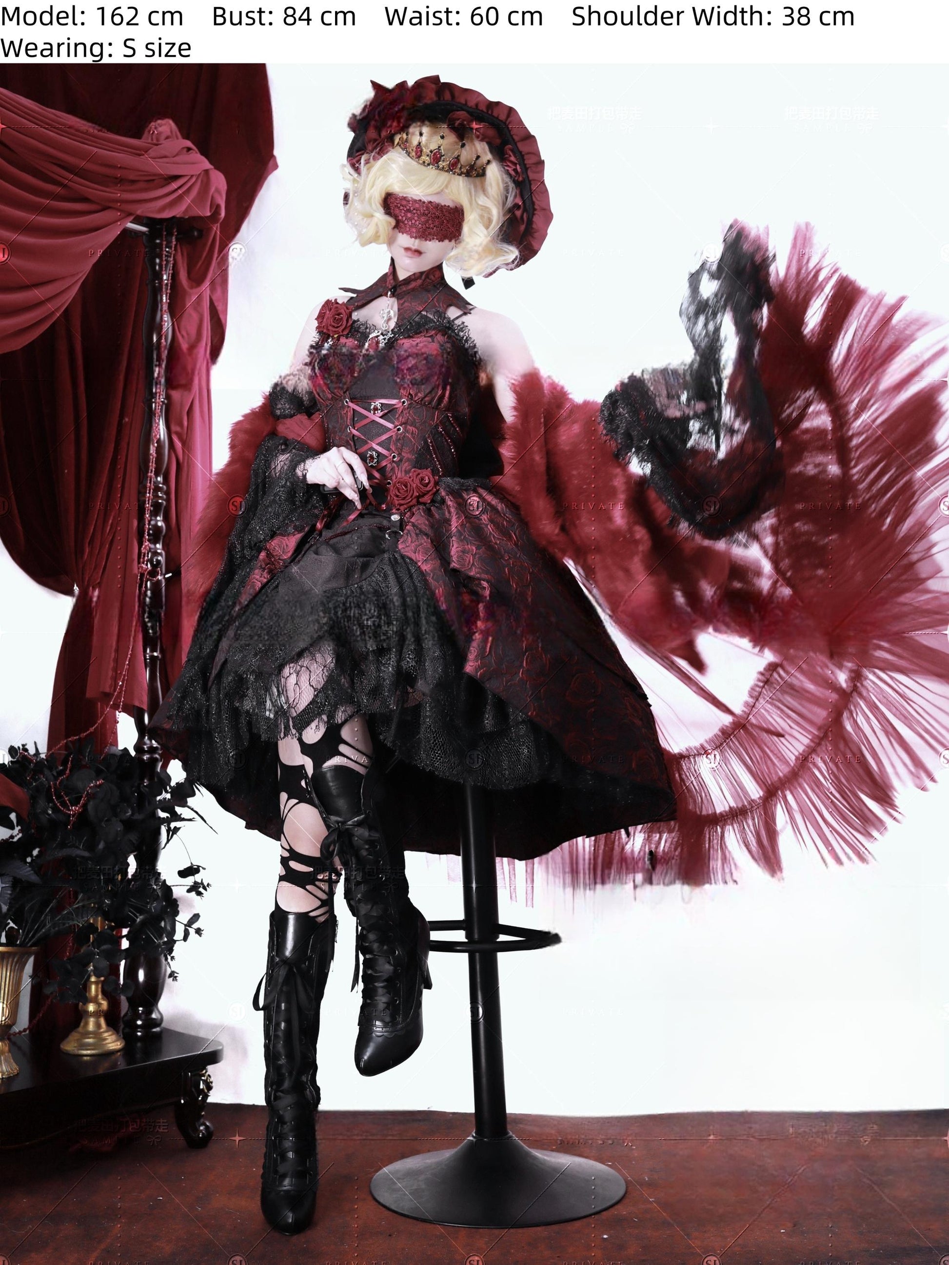Cornfield Lolita - Rose Blood - Black Red Gothic Lolita JSK Jacquard Court Dress