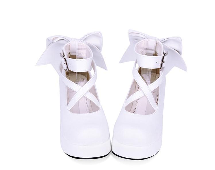 Angelic Imprint - Daily Lolita Leather Shoes Platform Medium Heel Big Bow Shoe