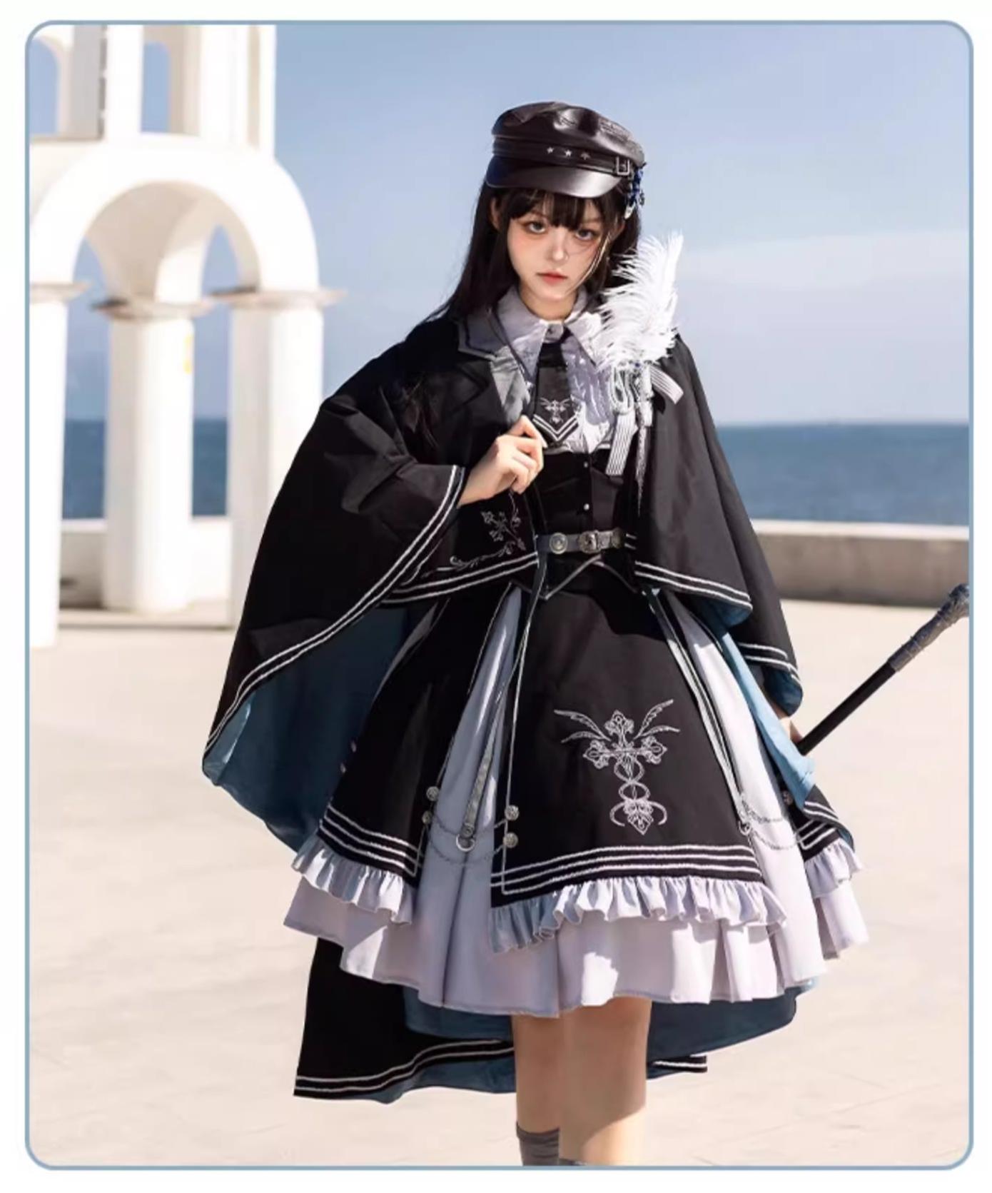 CHUNLV LOLITA - Dark Night Contract - Blue Military Lolita Dress Suit Skirt Elegant OP Cape