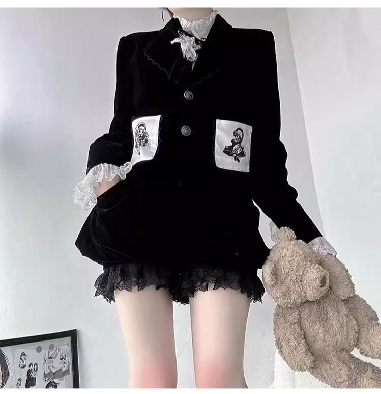 CastleToo - Erosion Heart F-Type - Ouji Lolita Suit Black Velvet Shorts and Skirt