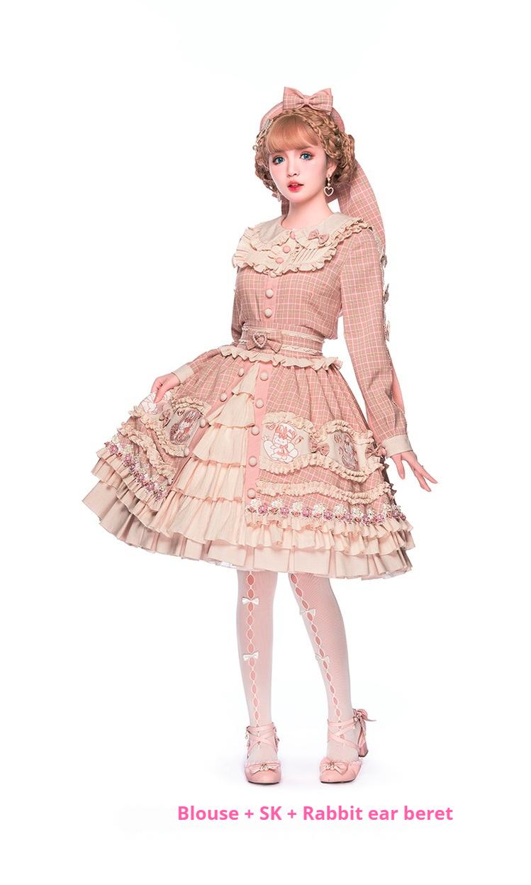 Youpairui - Helford - Sweet Coordinated Lolita Suit Pink Plaid Lolita SK Set