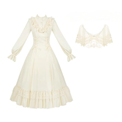 With PUJI - White Daylight - Elegant Lolita Long Sleeve OP Dress, Side Zipper