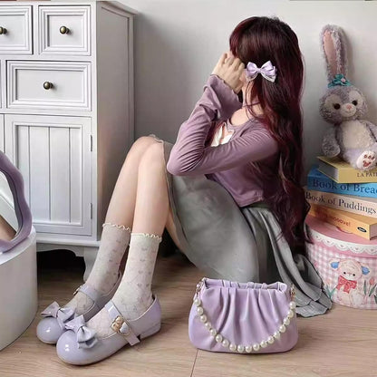 Sheep Puff - Hug Bear - Sweet Lolita Heel Shoes Bear Metal Buckle Bow Shoes