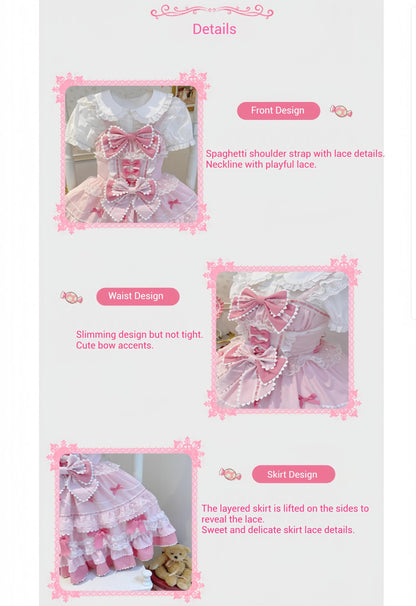 Sugar Girl - Fondant Cake - Summer Sweet Lolita JSK Dress, Tiered Ruffles and Bows