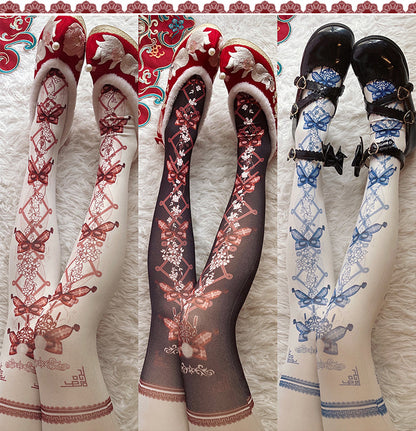 Red Maria - Blooms Print Nylon Lolita Tights