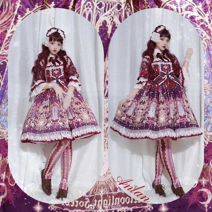 Red Maria - Lace Printed Bow 80D Lolita Tights Multicolors