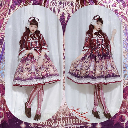 Red Maria - Lace Printed Bow 80D Lolita Tights Multicolors