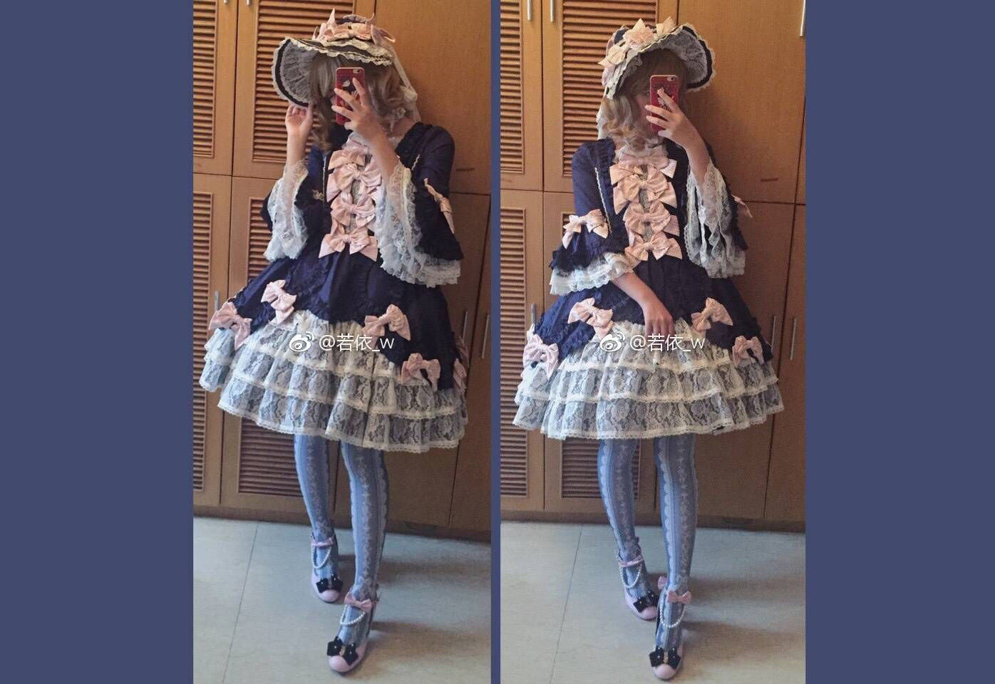 Red Maria - Lace Printed Bow 80D Lolita Tights Multicolors