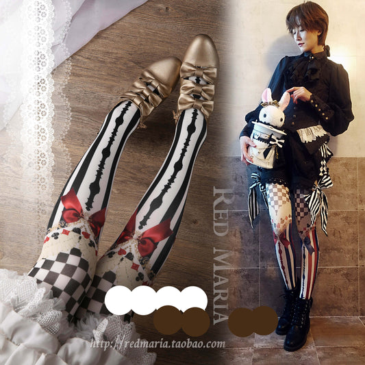 Red Maria - Royalty Game - Chessboard 80D Velvet Lolita Tights