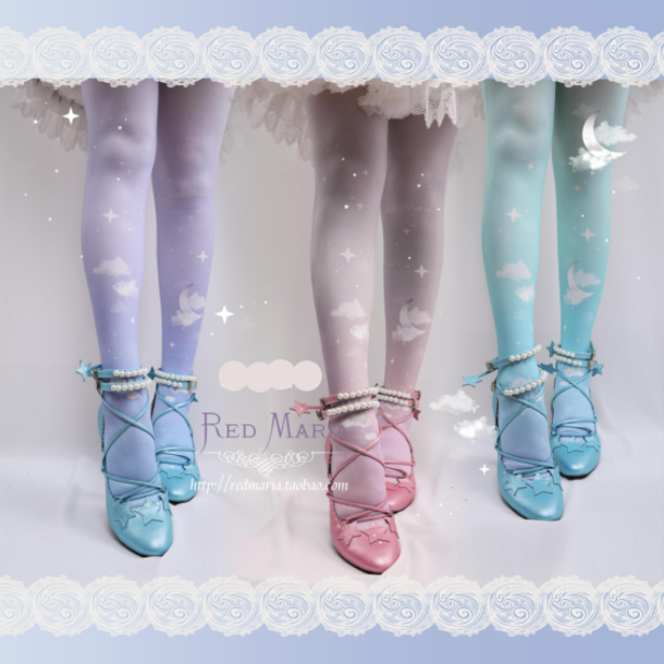 Red Maria - Gradient Starry 80D Velvet Lolita Tights