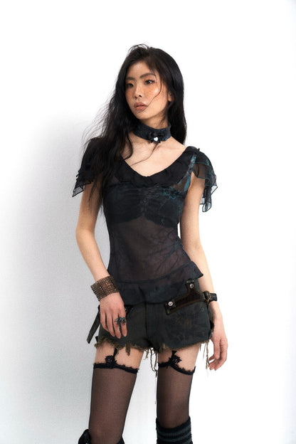 Distressed Belted Shorts