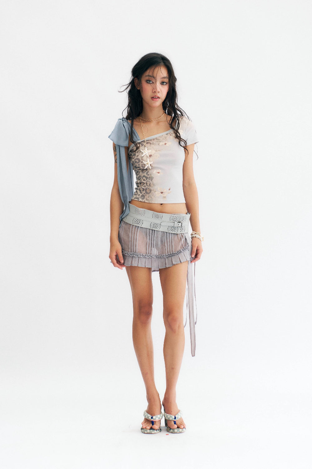 Leopard Ribbon Top Blue