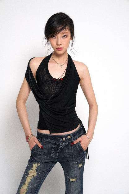 Noir Draped Chain Top