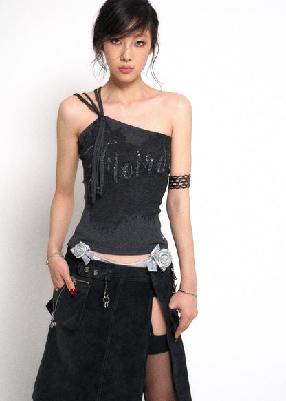 One-Shoulder Logo Top