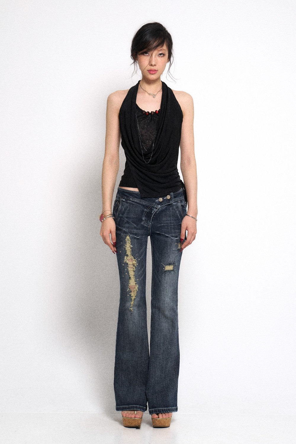 Noir Draped Chain Top