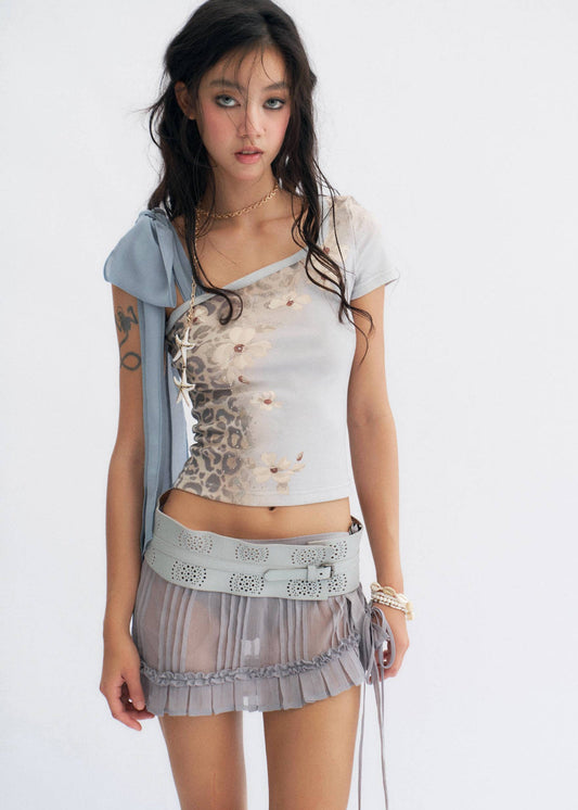 Leopard Ribbon Top Blue