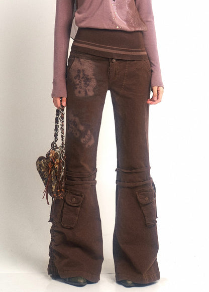 Distressed Cargo Flare Pants