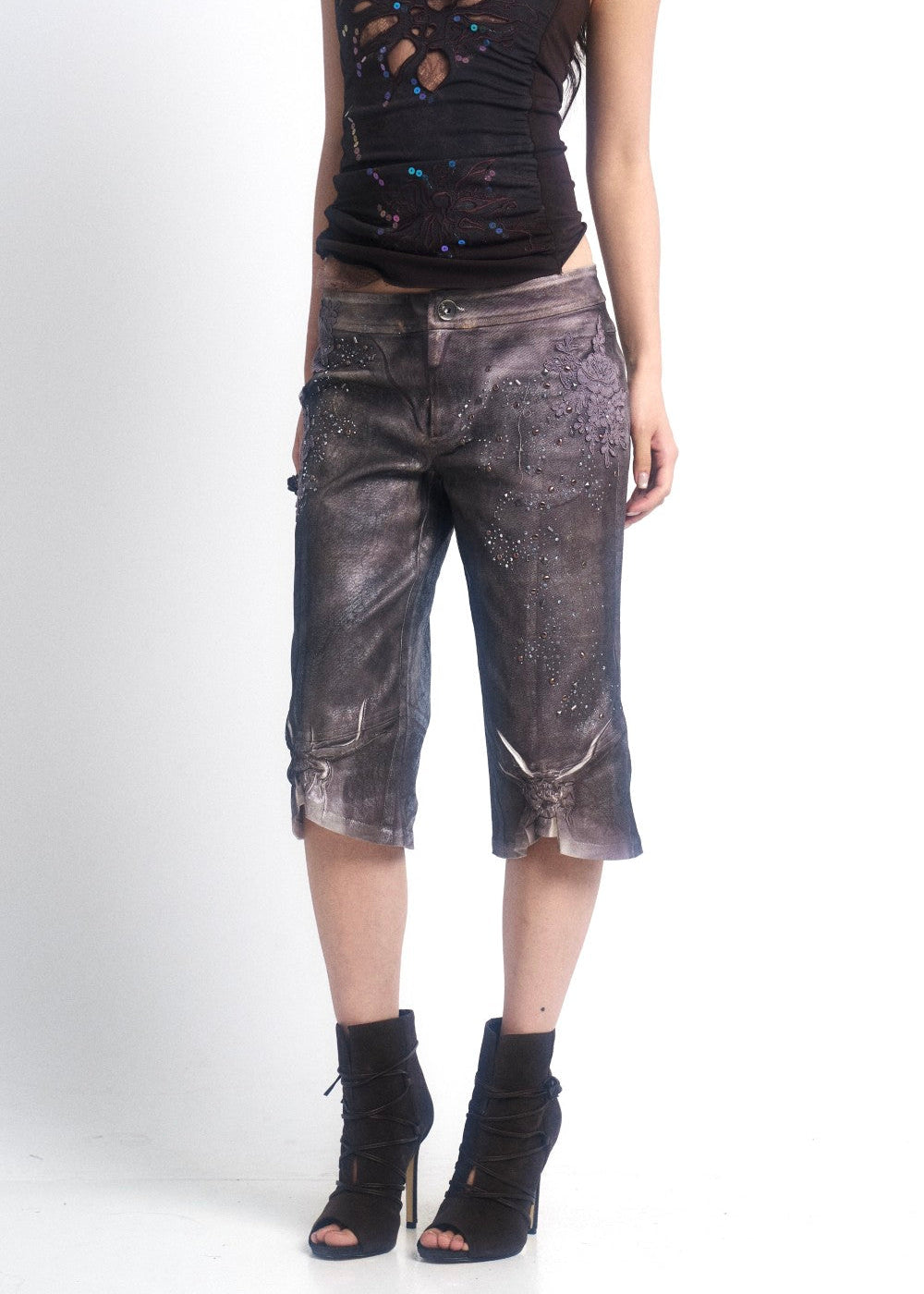 Metallic Rhinestone Capris