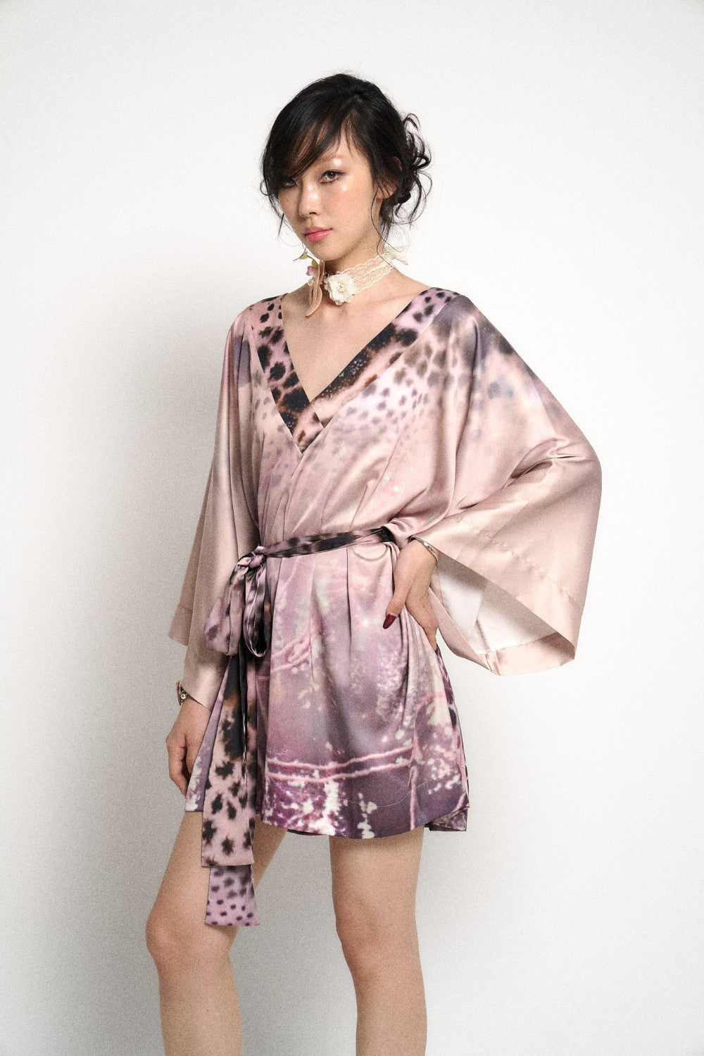 Satin Floral Leopard Robe