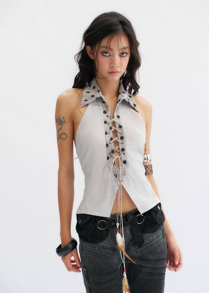 Lace-Up Polka Dot Top