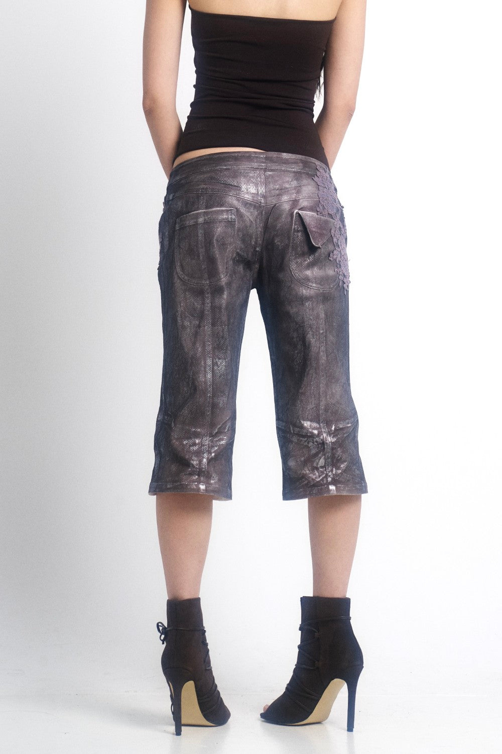 Metallic Rhinestone Capris