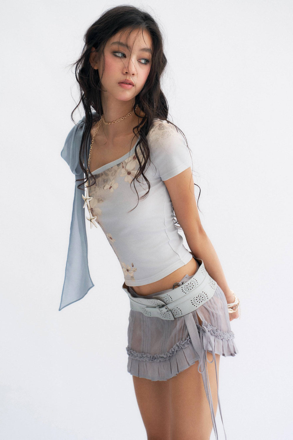 Leopard Ribbon Top Blue