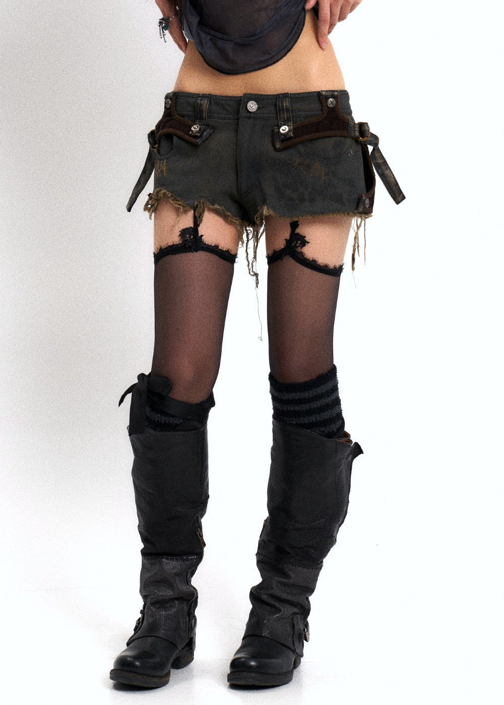 Distressed Belted Shorts